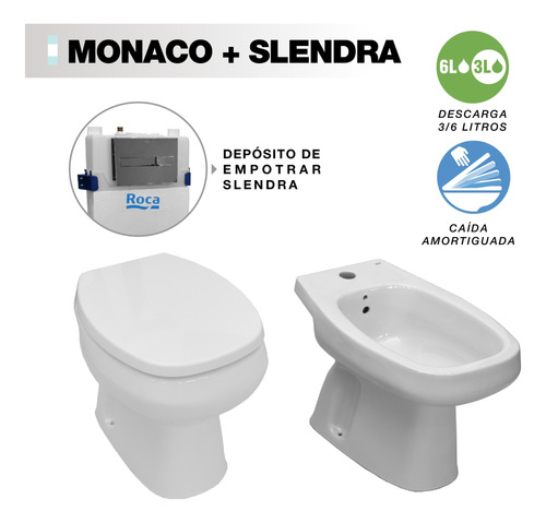 Combo Baño Monaco Corto Bide Dep Slendra Asiento Amortig P