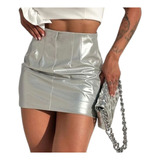 Shorts Saia Prata Luxo Cintura Alta Couro Fake Carnaval Moda