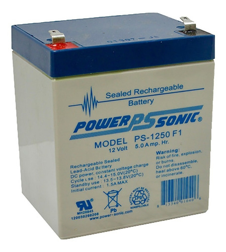 Batería Ps1250 F1 Power Sonic 12 Voltios 5 Ah Recargable 