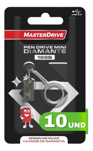Kit 10 Mini Pendrive 16gb Usb 3.0 Masterdrive Diamante