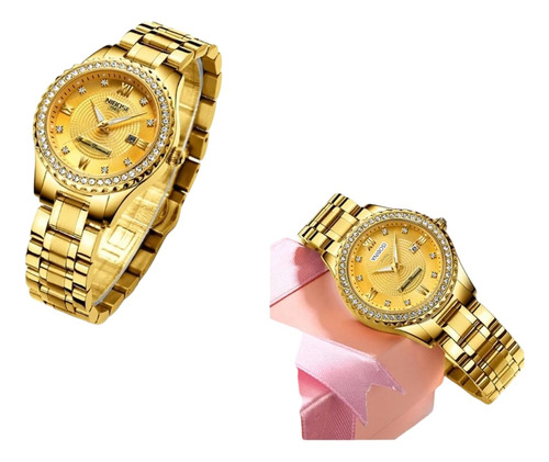  Luxo Dourado Relógio Feminino Nibosi Ni23572. Brilho R