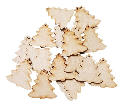 50 Arbol De Navidad 5cm Con Perforación En Madera Mdf