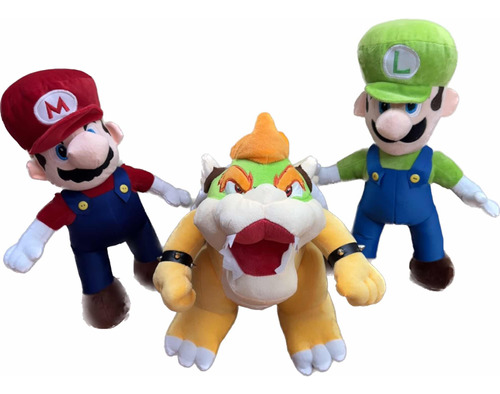 Peluches De Mario Luigi Y Browser En 40cm Kit De 3 Piezas