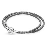 Pulsera Pandora Moments De Cuero Trenzado Broche Redondo