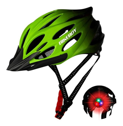 Casco Bicicleta Bikeboy, Ajustable/acolchado,con Luz, Verde