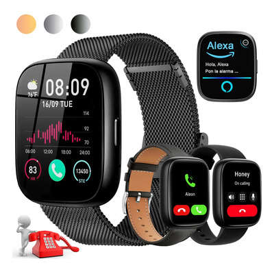 Reloj inteligente Hombre Smart Watch Mujer AITAFY Alexa Llamadas Bluetooth Resistente al agua 100 modos deportivos IP68 Notificación mensajes Monitoreo salud 24h Monitoreo del sueño 3 Correas Negro | Envío gratis