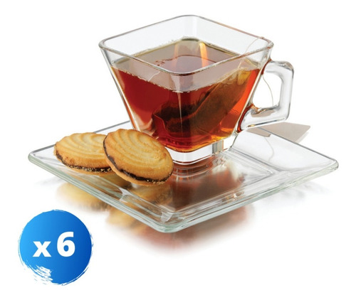 Set De Vidrio Tazas Y Platos Cuadrado Tempo - Libbey 12 Pz