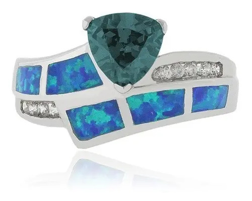 Anillo De Plata Fina .925 Con Alejandrita Y Opalo Azul