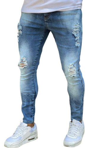 Calça Jeans Rasgada Masculina Skinny C/ Lycra Destroyed 2023