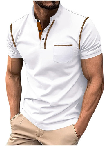 Playera Tipo Polo Para Hombre, Estilo Henley De Moda