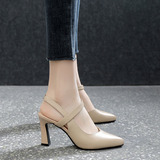 Zapatos De Mujer De Tacón Alto De Color Sólido De Cuero