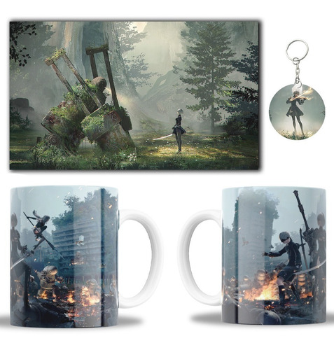 Cuadro Decorativo + Taza + Llavero Videojuego Nier Automata