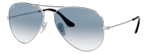 Óculos De Sol Ray-ban Aviator Gradient Large Armação De Metal Cor Polished Silver, Lente Light Blue De Cristal Degradada, Haste Polished Silver De Metal - Rb3025