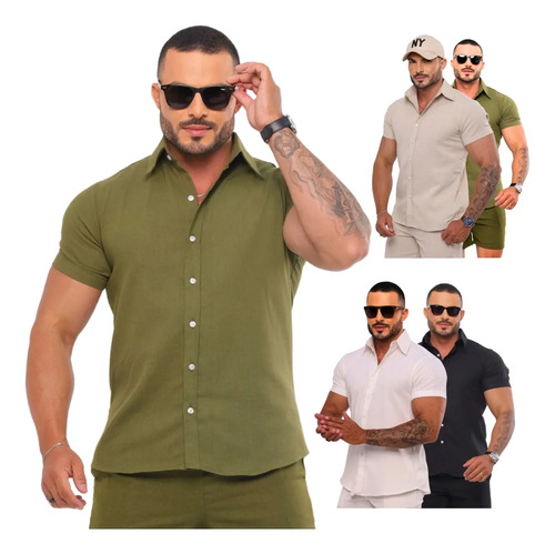 Camisa Social Masculino Linho Premium Manga Curta Casual | MercadoLivre