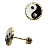 Par De Aretes Yinyang Blanco Y Negro Dorado Oro10k Amaris