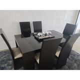 Comedor Usado Negro Cristal 6 Sillas Semi Nuevo Minimalista