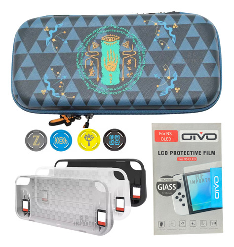 Case Estojo Zelda Nintendo Switch Oled+ Película+ Grips+ Tpu