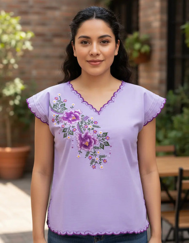 Blusa Yucateca Elegante Mayakim Orquidea 02 Mujer Lino Real | Meses sin interés
