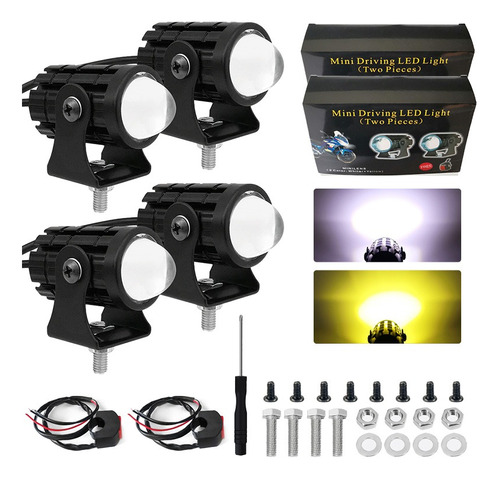 Par De Faros Led Lupa Doble Color Luces Auxiliares Moto 60w