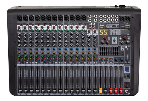 Proco L16 Consola Audio Mixer 16 Canales 99 Efectos Usb Bt