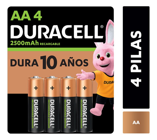 Duracell Pilha Recarregável Aa Pequena Com 4 Unidades 1300mha