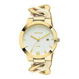 Relógio Technos Dourado Feminino Unique Com Calendário Luxo Cor Da Correia Dourado C/ Branco Cor Do Fundo Branco