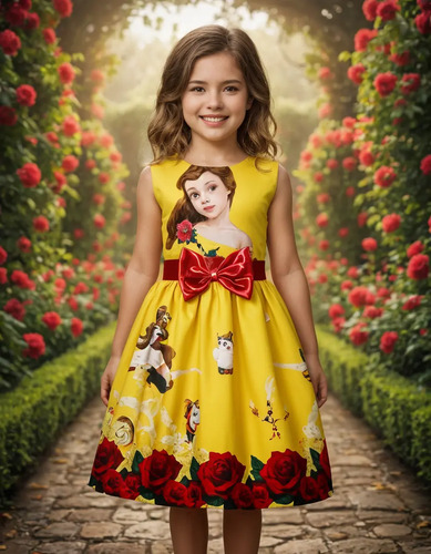 Vestido Estampado Manga Corta Diseño Princesa Bella | Envío gratis