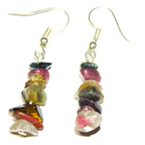 2 Aretes Piedra Natural Turmalina  De Colores  (chip)