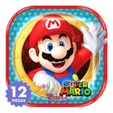 Platos Cuadrados Mario Bros 12pzas Artículo Fiesta Mar0h1