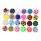 24 Glitter Encapsulado Flocado Pedrarias Caviar Strass Unhas Cor Hs-675