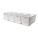 Canasto Organizador Rect. Calado Plastico X4 U Colombraro Color Blanco