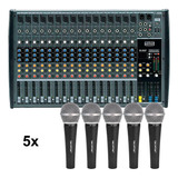 Kit Mesa De Som De 16 Canais Analógica Cmx16 + 5 Microfones