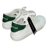 Tenis Blancos Nautica Talonera Verde 