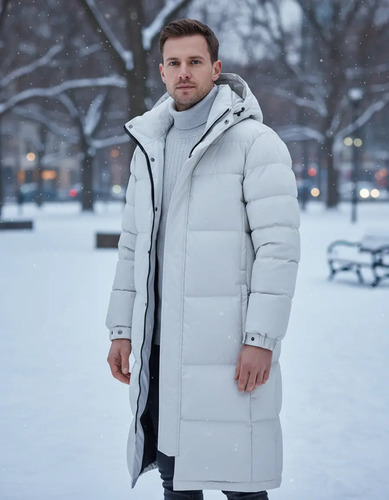 Chaqueta Plumas Larga Capucha Hasta La Rodilla Moda Hombre
