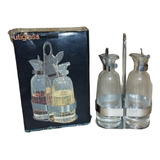 Set Aceitera Vinagrera Cristal Con Base Acero Inox Vintage 