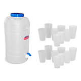 Set Botellon C/canilla + 24 Vasos Facetado 1200 Colombraro 