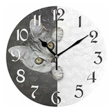 Reloj De Pared Redondo Con Gato Divertido Naanle, Relojes De