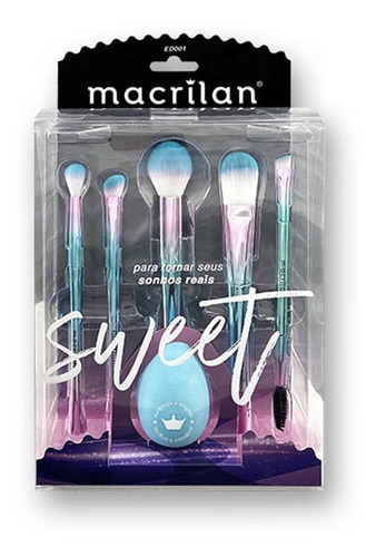Kit Sweet Macrilan Ed001 Profissional 5 Pincéis Com Esponja Cor Azul-claro