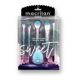 Kit Sweet Macrilan Ed001 Profissional 5 Pincéis Com Esponja Cor Azul-claro