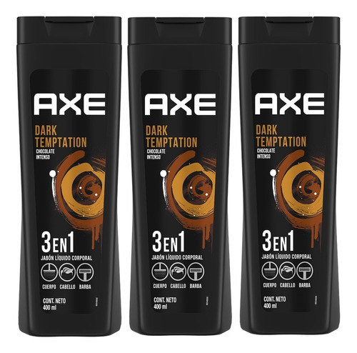 3 Jabón Líquido Corporal Axe Dark Temptation 400ml