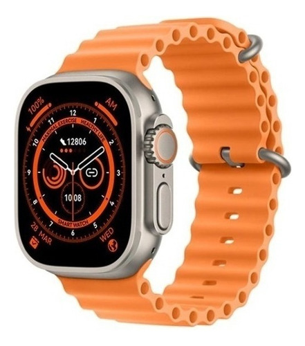 Relógio Smartwatch W68 Ultra Série 8 Masculino Feminino Pulseira Laranja