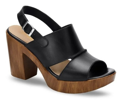 Tacón Tipo Madera Plataforma Andrea Rosa Negro 2900766