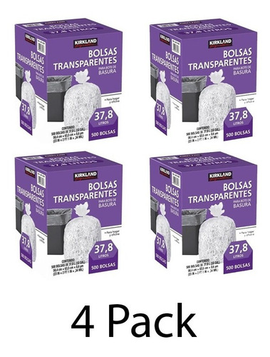 4 Pack 500 Bolsas Plástico Basura  37 L Kirkland (4 Cajas)