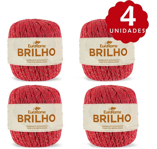 Barbante Euroroma Brilho Ouro 400g 1000 Vermelho - Kit 4 Und