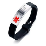 Pulsera Alerta Medica Caucho Y Acero Personalizada Grabado 