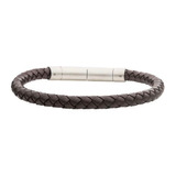 Pulsera Hombre Inox De Cuero Cafe Trenzada 6mm