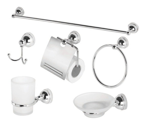 Set Kit Accesorios Baño Juego 6 Piezas Metal Cromado Vidrio