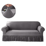 Cubresillon Con Faldón Gris Moderno 3 Cuerpos