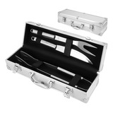 Kit Churrasco Inox Faca Garfo Pegador Maleta Chefe Premium