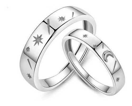 Anillos Duo Promesa Plata 925 Amor Luna Y Estrellas A065